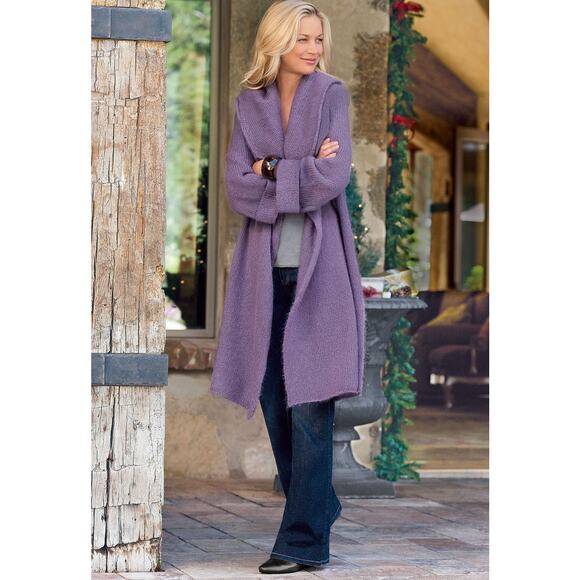 Soft Surroundings Telluride Topper Purple Wool Mohair Blend Long Cardigan S Cozy - Picture 1 of 10